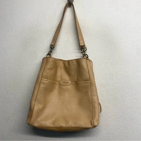 American Leather Co Austin Triple Entry Hobo shoulder bag leather Tan Cream - Picture 1 of 12